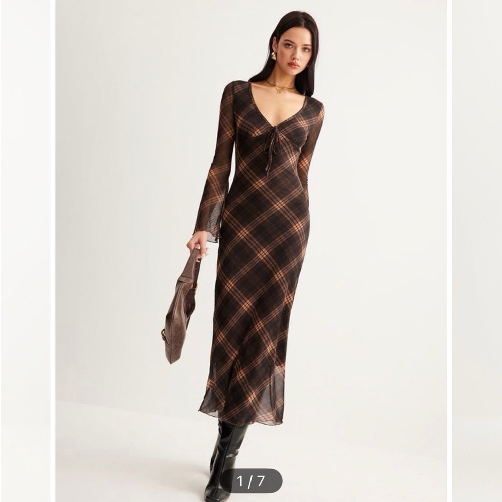 Commense Brown Plaid Maxi Dress